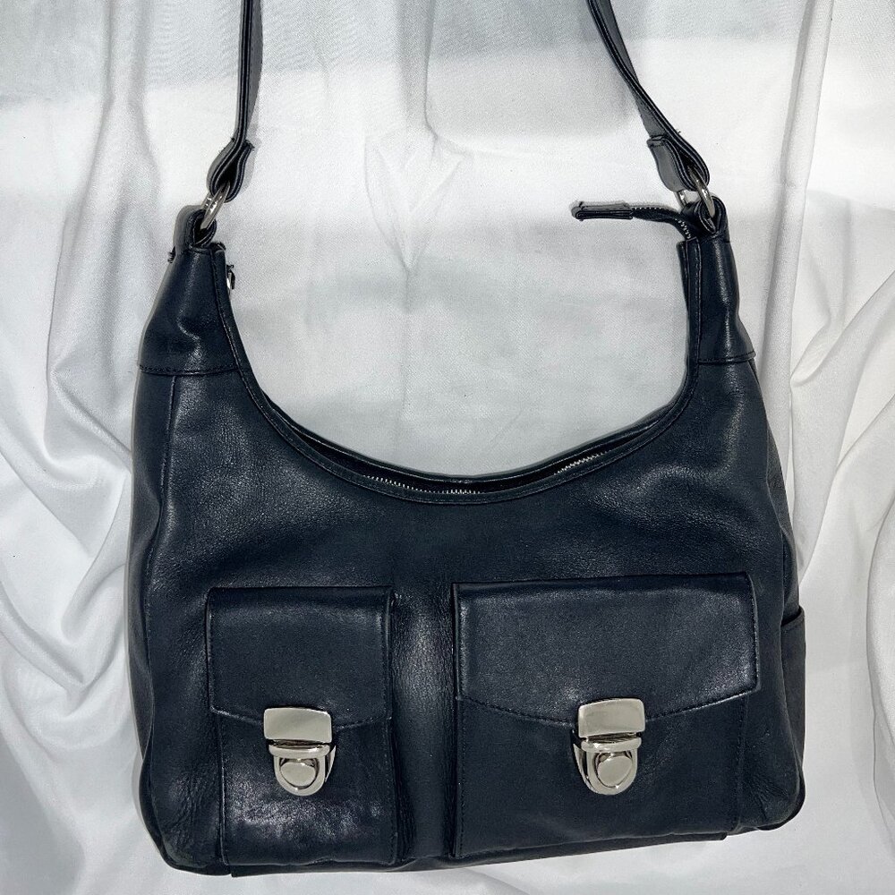 Black Leather Hobo Bag with hidden concealed carry locking zipper compartment